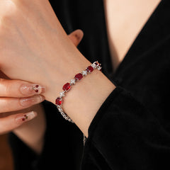 Radiant Gem Elegance Bracelet with oval and round zircon stones in red variant – Glazenya jewelry