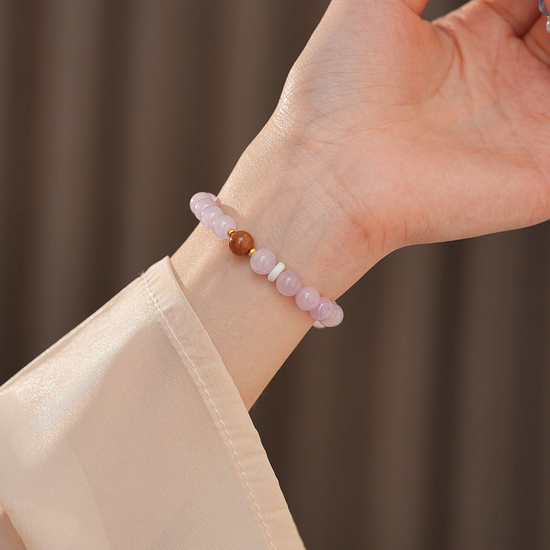 Natural purple lithium bead bracelet with central copper bead accent — Blush Tranquility Bracelet by Glazenya.