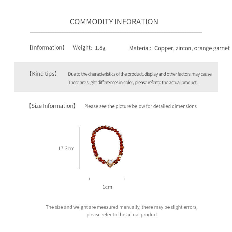Orange garnet bracelet with zircon heart accent — Ember Heart Garnet Bracelet by Glazenya.
