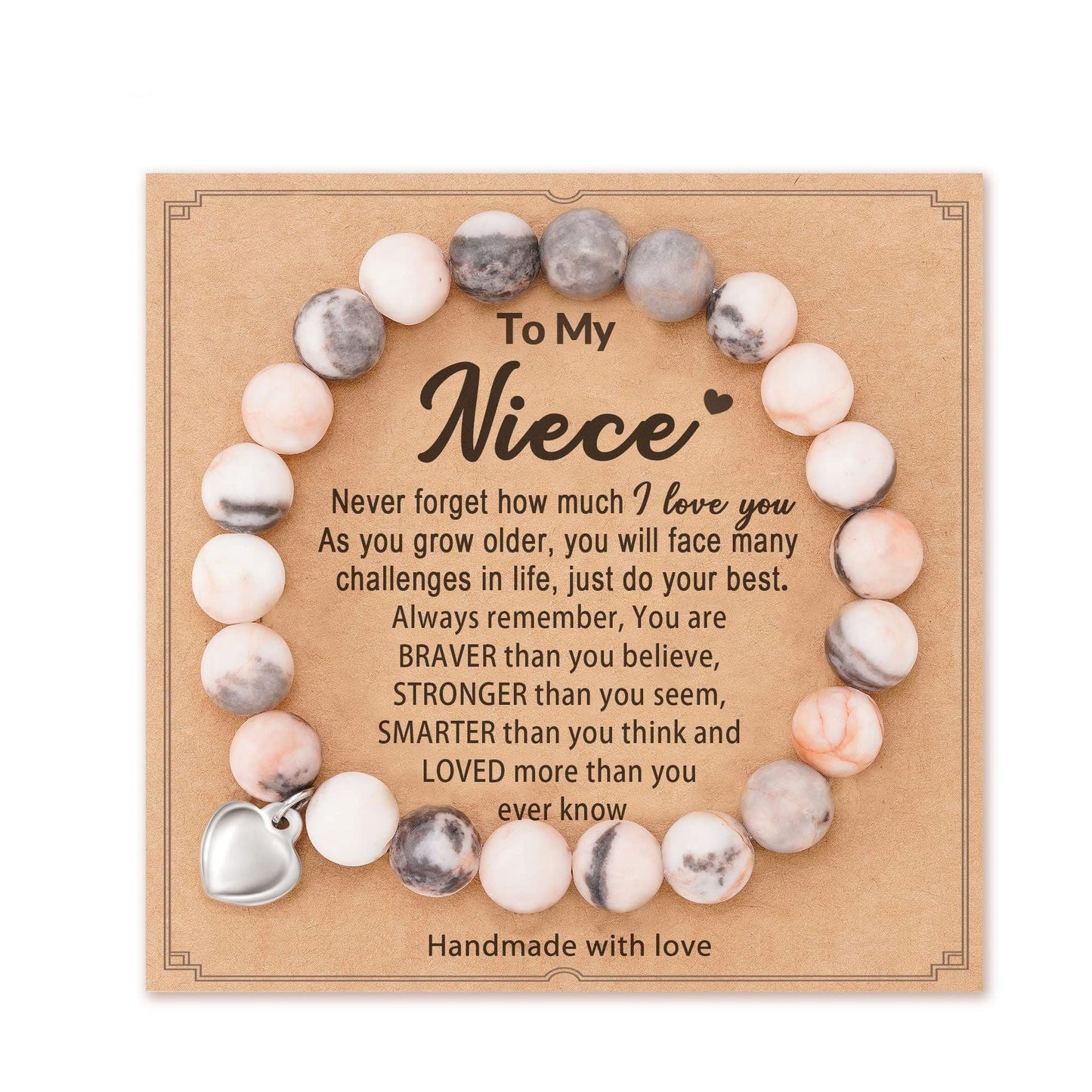 Heartfelt Encouragement · Pink Jasper Message Bracelets