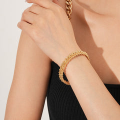 Gold and silver textured open cuff bangles with a lace-like granulated surface — Starlit Lace Cuff Bracelet.