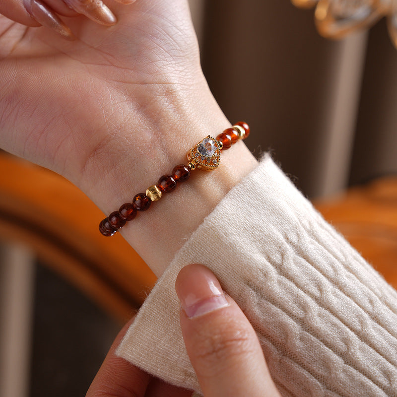 Orange garnet bracelet with zircon heart accent — Ember Heart Garnet Bracelet by Glazenya.