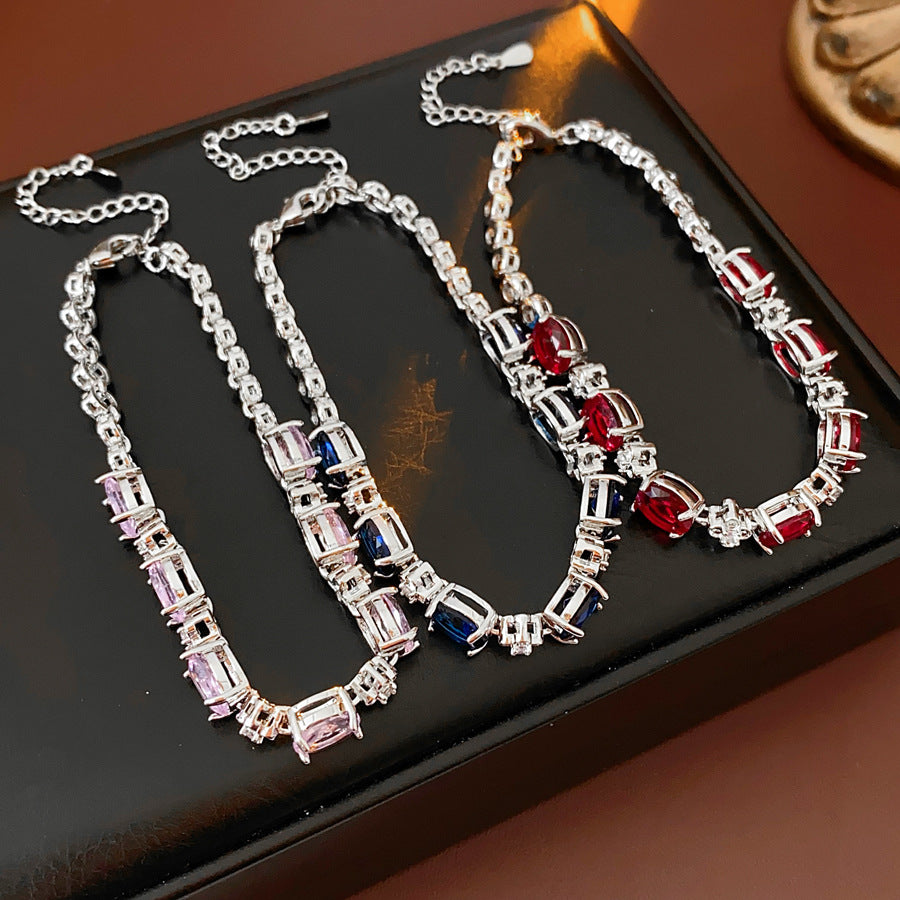 Radiant Gem Elegance Bracelet with oval and round zircon stones in red variant – Glazenya jewelry