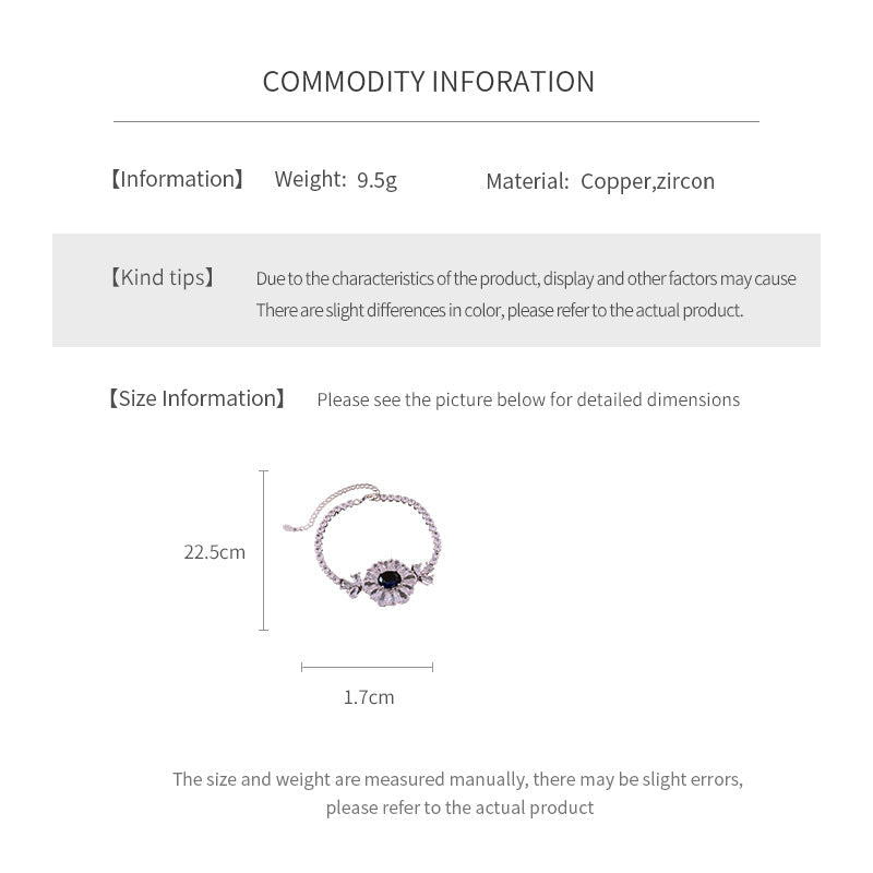 Starlit Dahlia Bracelet with blue oval gemstone and zircon floral halo – Glazenya jewelry