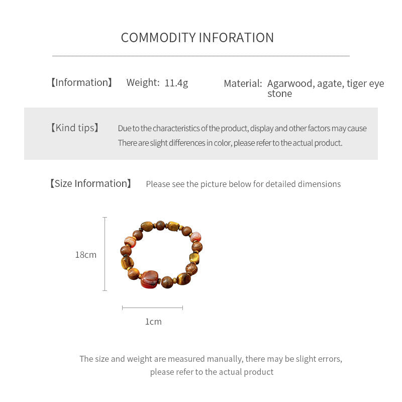 Zen Harmony Beaded Bracelet with agarwood, agate, and tiger eye stones in natural earthy tones