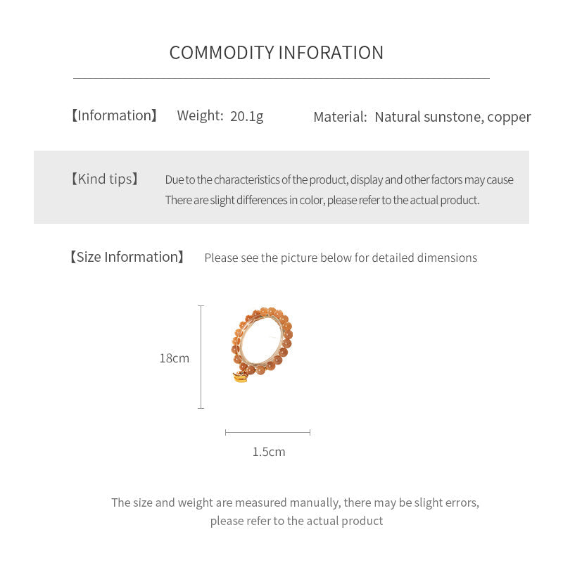 Peach sunstone beaded bracelet with a small gold-tone rocking horse charm — Sunstone Rocking Horse Bracelet by Glazenya.