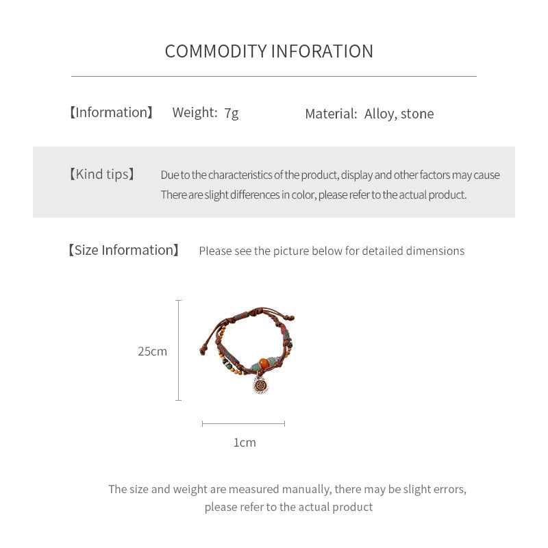 Tribal Harmony Woven Bracelet with natural stone beads, colorful woven threads, and symbolic charm in bohemian style