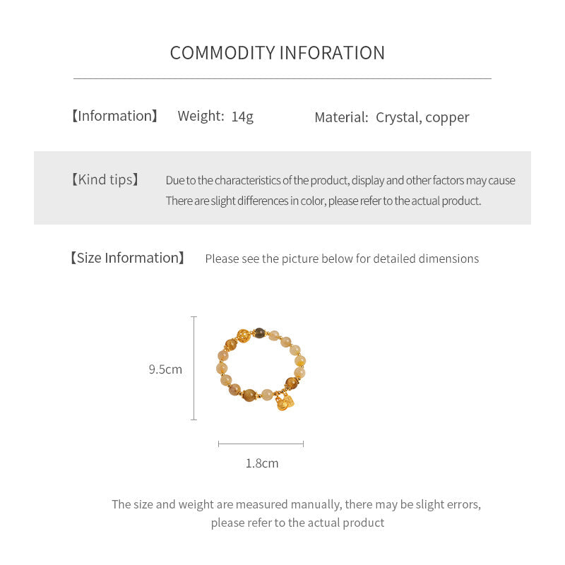 Crystal beaded bracelet with gold-tone accents and fortune & ingot charms, light-luxury style