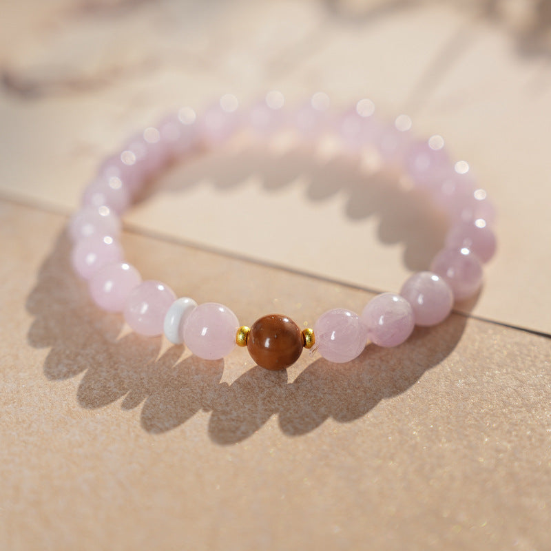Natural purple lithium bead bracelet with central copper bead accent — Blush Tranquility Bracelet by Glazenya.