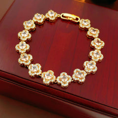 Eternal Flora Bracelet with gold-plated floral zircon motifs on black background – Glazenya jewelry