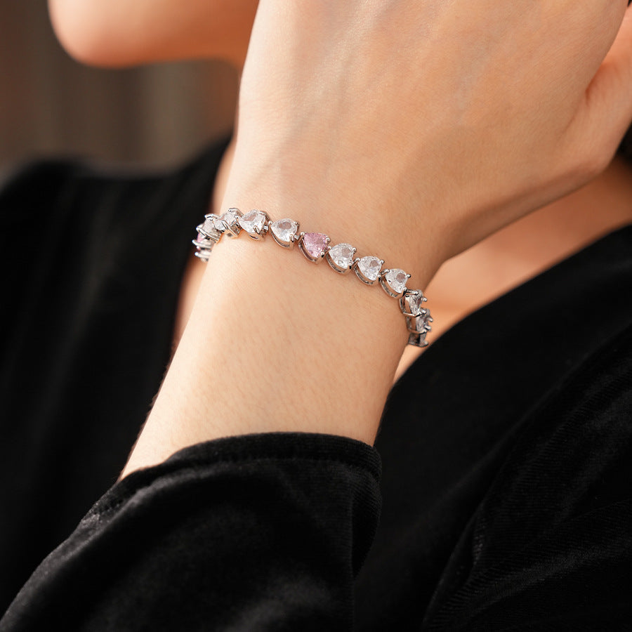 Pure Amour Bracelet with heart-cut white and pink zircon stones on gold clasp – Glazenya jewelry