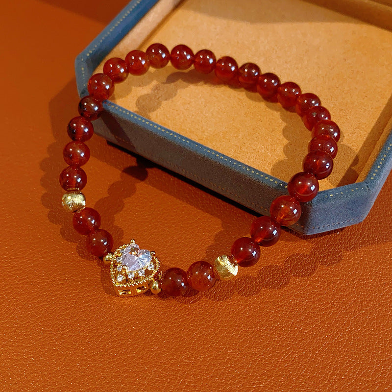 Orange garnet bracelet with zircon heart accent — Ember Heart Garnet Bracelet by Glazenya.