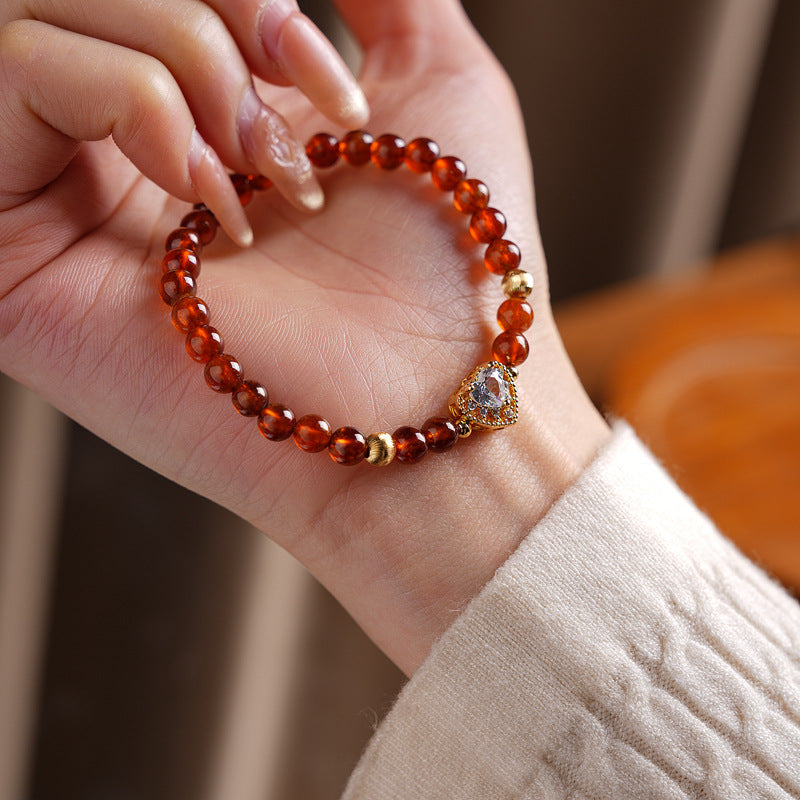 Orange garnet bracelet with zircon heart accent — Ember Heart Garnet Bracelet by Glazenya.