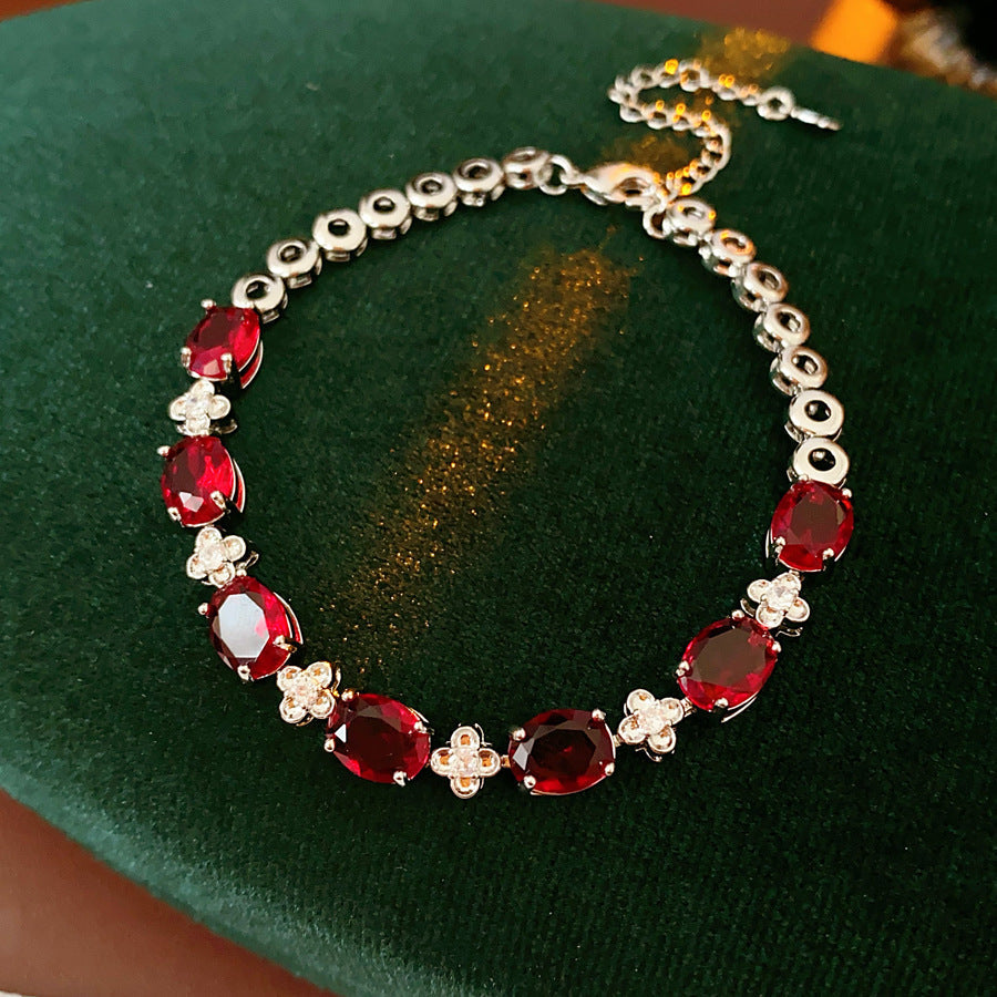 Radiant Gem Elegance Bracelet with oval and round zircon stones in red variant – Glazenya jewelry