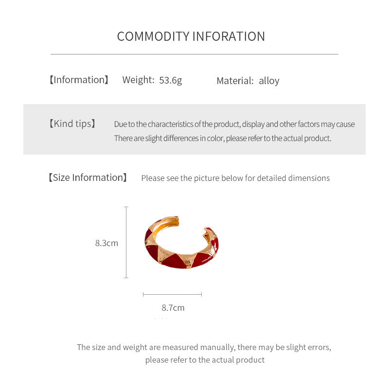 Gold-tone open cuff with triangular glossy enamel peaks; three variants (black, white, red) — Harlequin Enamel Cuff.