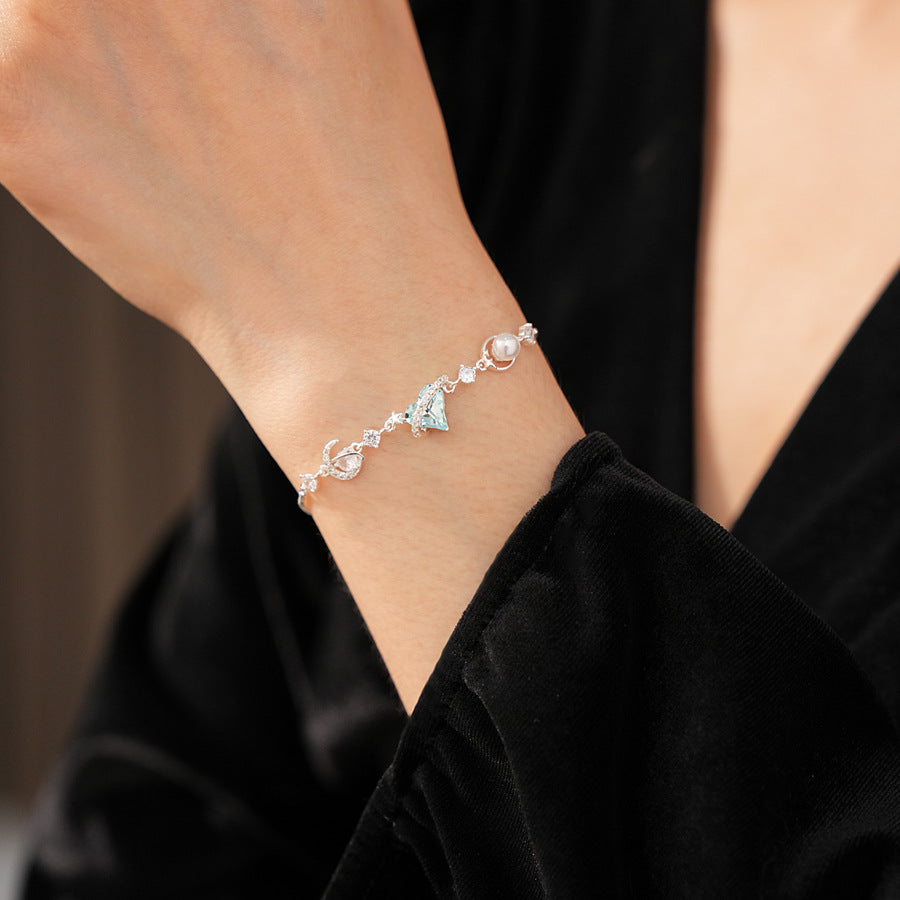 Aqua Moon Charm Bracelet