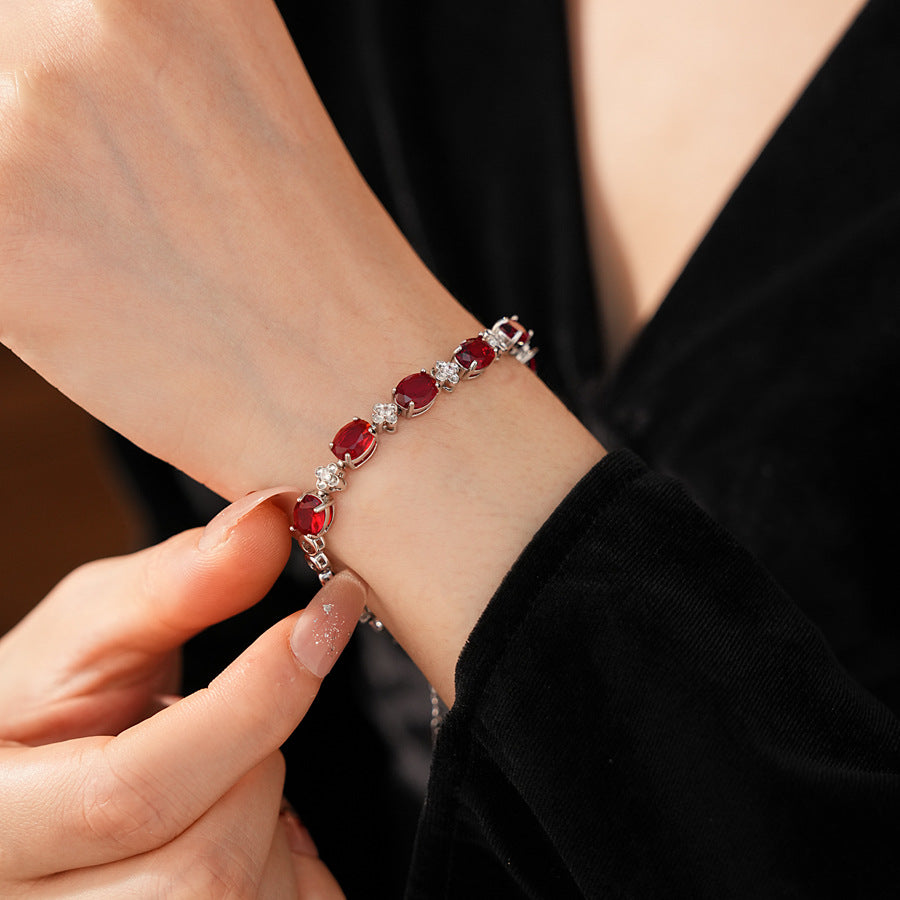 Radiant Gem Elegance Bracelet with oval and round zircon stones in red variant – Glazenya jewelry