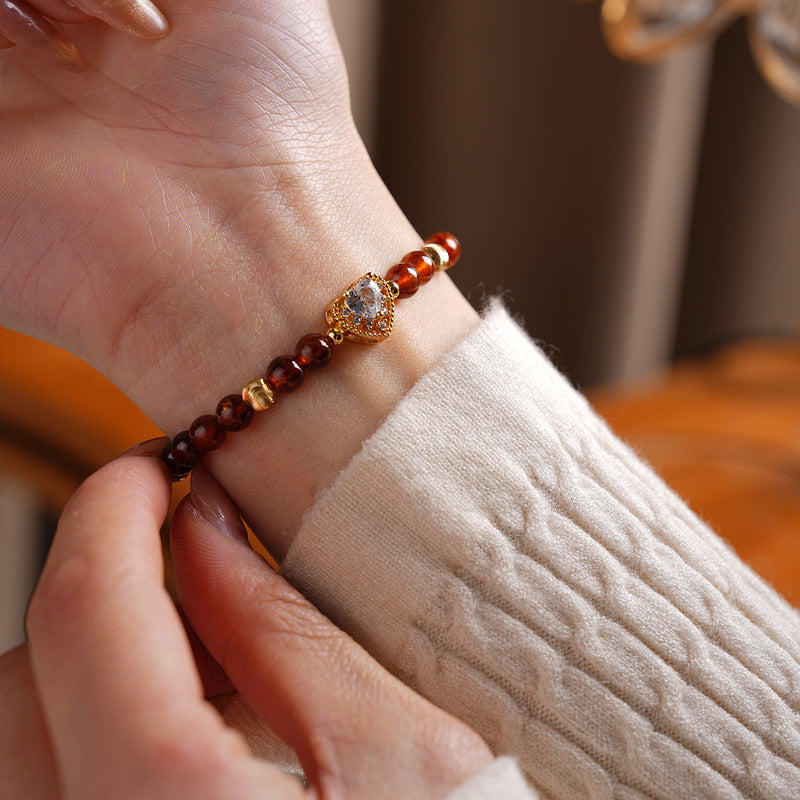 Orange garnet bracelet with zircon heart accent — Ember Heart Garnet Bracelet by Glazenya.