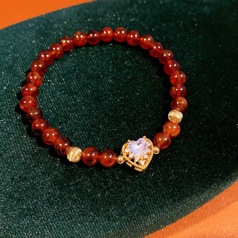 Orange garnet bracelet with zircon heart accent — Ember Heart Garnet Bracelet by Glazenya.