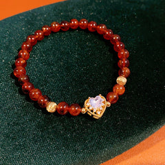 Orange garnet bracelet with zircon heart accent — Ember Heart Garnet Bracelet by Glazenya.
