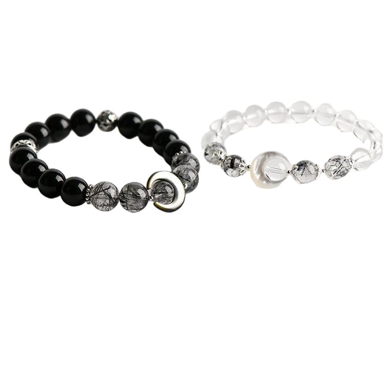 Linked Hearts · Obsidian & Clear Quartz Bracelets