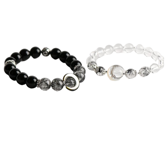 Linked Hearts · Obsidian & Clear Quartz Bracelets