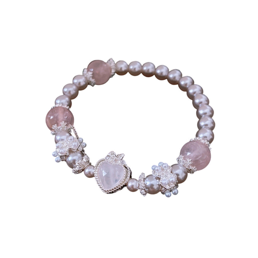 Rosy Heart Pearl Bracelet