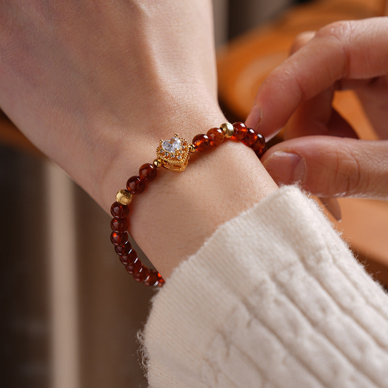 Orange garnet bracelet with zircon heart accent — Ember Heart Garnet Bracelet by Glazenya.