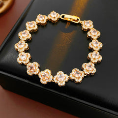 Eternal Flora Bracelet with gold-plated floral zircon motifs on black background – Glazenya jewelry