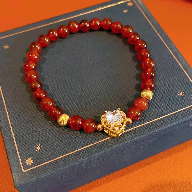 Orange garnet bracelet with zircon heart accent — Ember Heart Garnet Bracelet by Glazenya.