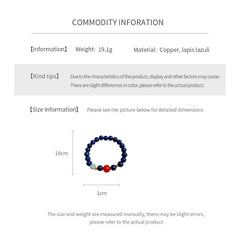 Lapis lazuli beaded bracelet with red accent bead and gold spacers — Midnight Sun Lapis Bracelet by Glazenya.