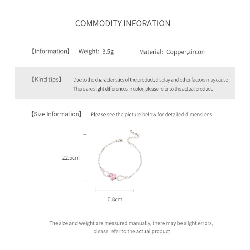 Amour Pink Zircon Bracelet with heart-shaped pink zircon and pavé accents on silver chain – Glazenya jewelry