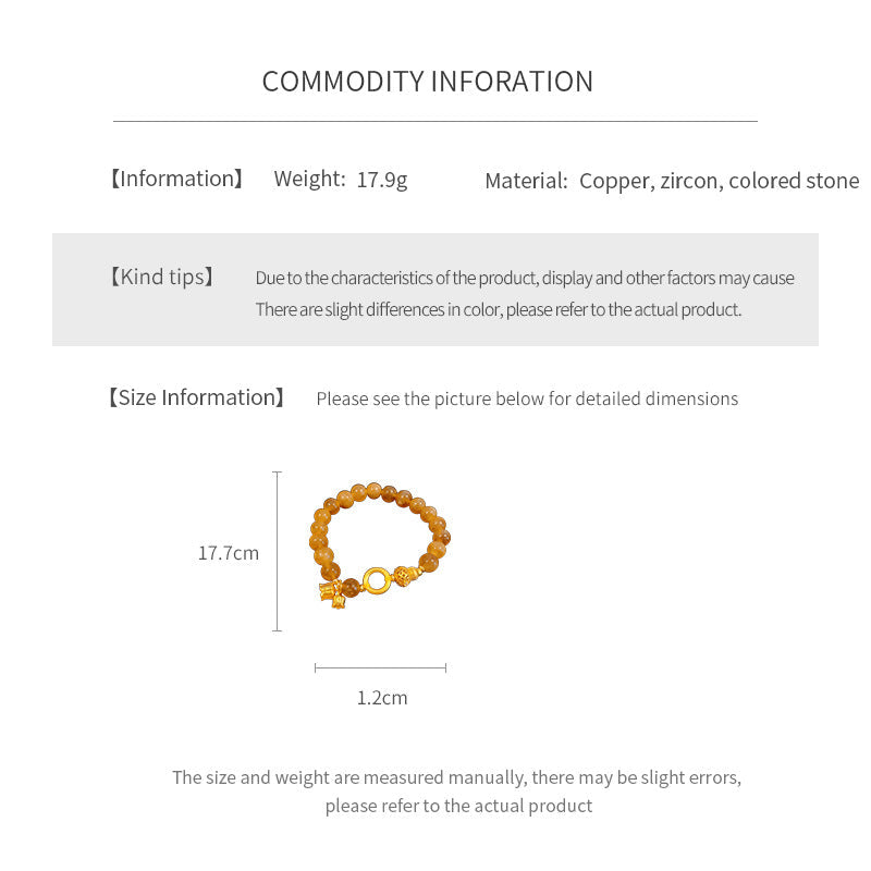 Gold-tone beaded bracelet with lotus charm and zircon accents — Golden Lotus Prosperity Bracelet by Glazenya.