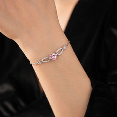 Amour Pink Zircon Bracelet with heart-shaped pink zircon and pavé accents on silver chain – Glazenya jewelry