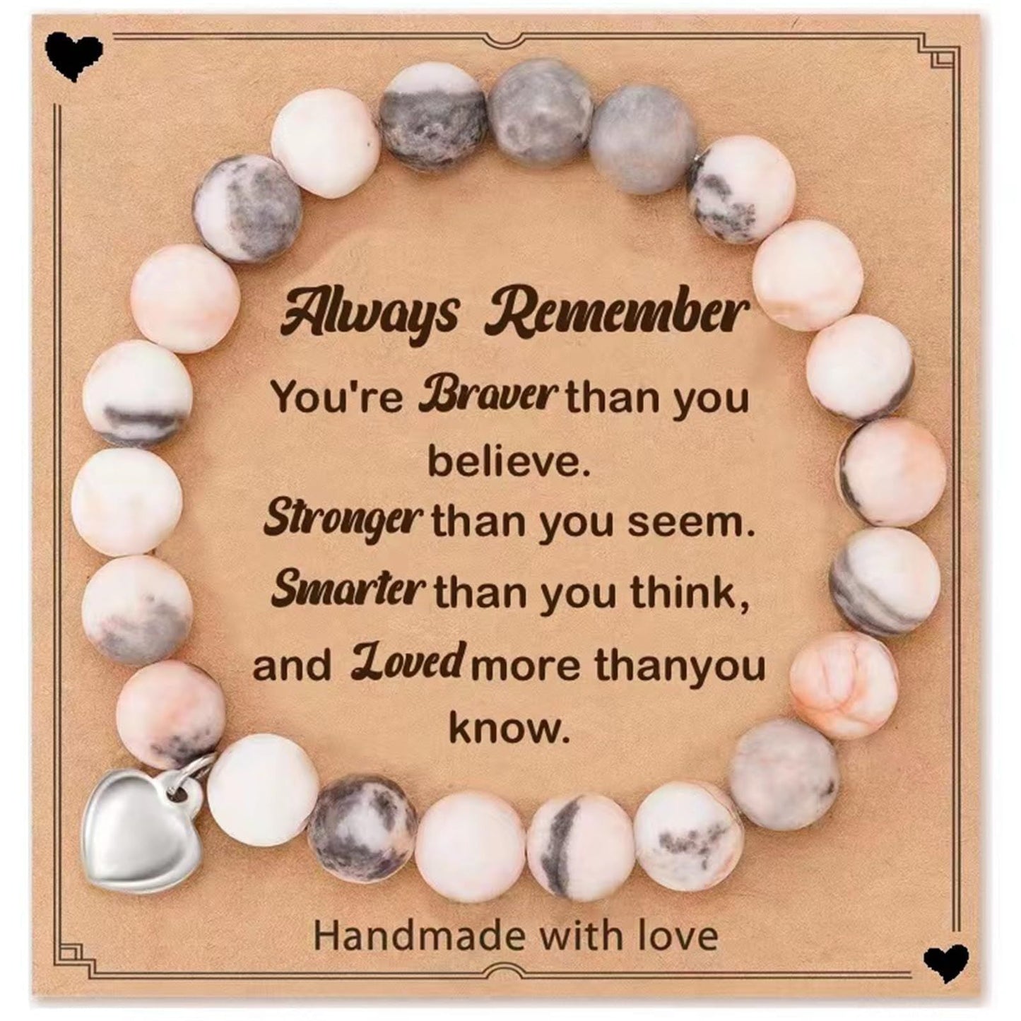 Heartfelt Encouragement · Pink Jasper Message Bracelets