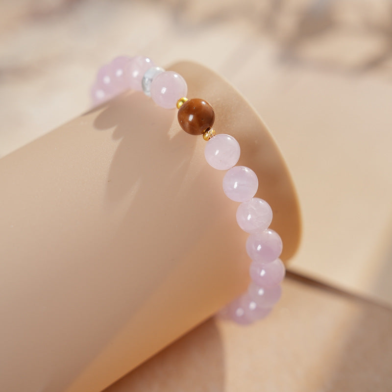 Natural purple lithium bead bracelet with central copper bead accent — Blush Tranquility Bracelet by Glazenya.