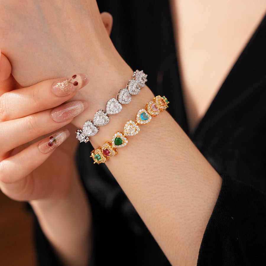 Lustrous Heart Charm Bracelet with sparkling zircon stones and heart charm in gold-tone – Glazenya jewelry