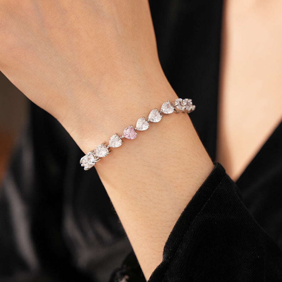 Pure Amour Bracelet with heart-cut white and pink zircon stones on gold clasp – Glazenya jewelry