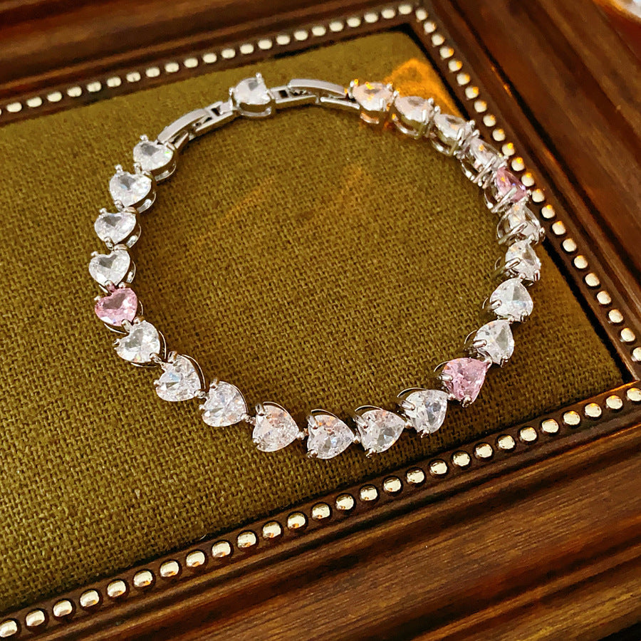 Pure Amour Bracelet with heart-cut white and pink zircon stones on gold clasp – Glazenya jewelry