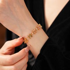 Celestial Clover Bracelet with multicolor zircon four-leaf clovers in golden settings – Glazenya jewelry