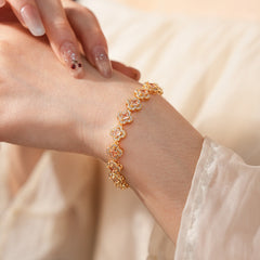 Eternal Flora Bracelet with gold-plated floral zircon motifs on black background – Glazenya jewelry